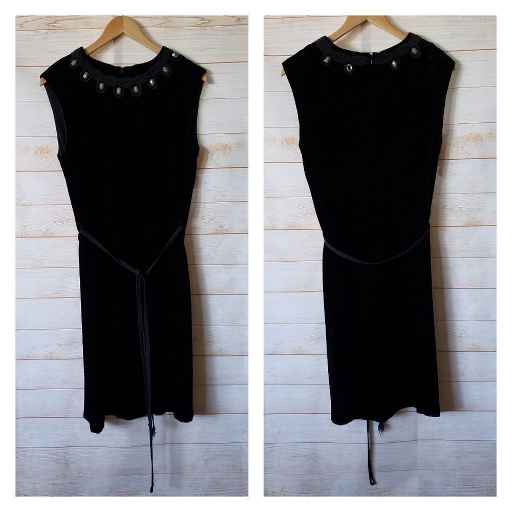 Tory Burch Thora Velvet Sleeveless Round Neck Embellished Belted Dress Size 8